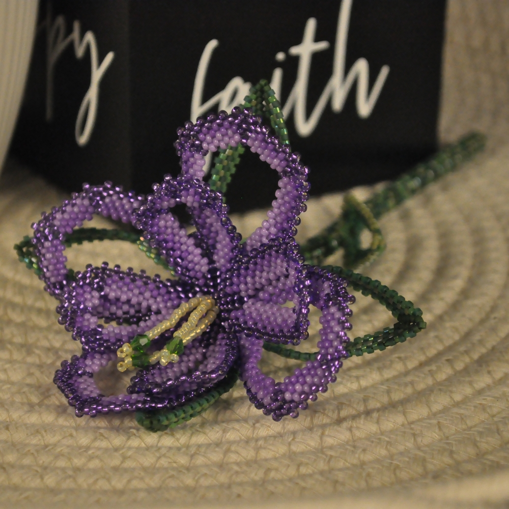 Artistic Purple and Green Beaded Hair Accessory